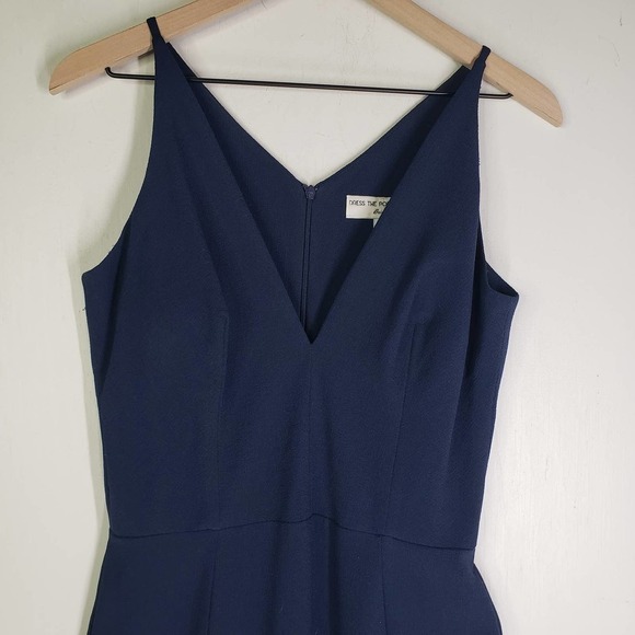 Dress The Population Iris Slit Crepe Gown L Navy Blue Sleeveless Gown Maxi - Picture 3 of 11